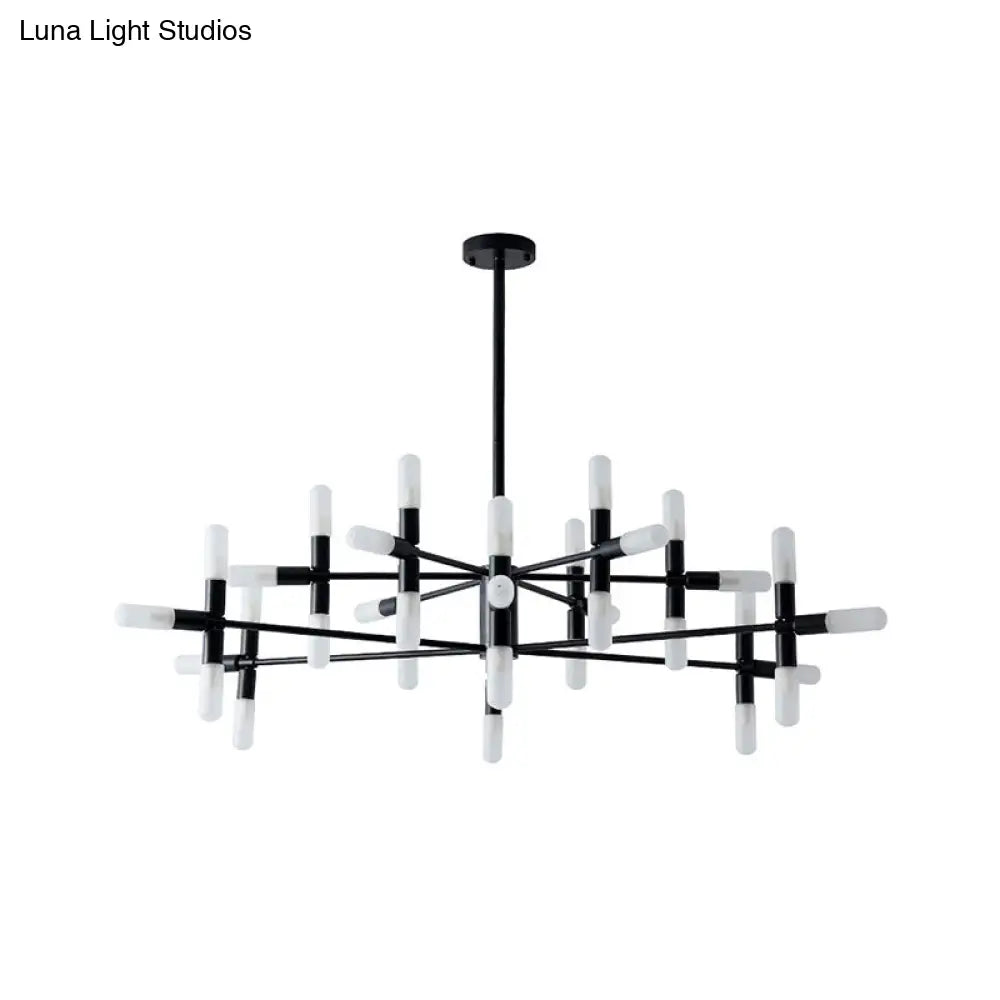 Lámpara de araña tubular contemporánea: Lámpara colgante de metal negro/dorado de 18/36 luces con diseño de estrella.
