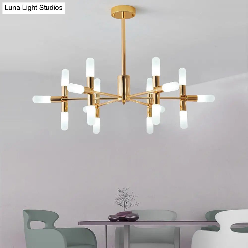 Lámpara de araña tubular contemporánea: Lámpara colgante de metal negro/dorado de 18/36 luces con diseño de estrella.