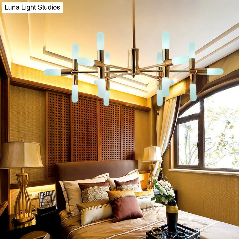 Lámpara de araña tubular contemporánea: Lámpara colgante de metal negro/dorado de 18/36 luces con diseño de estrella.