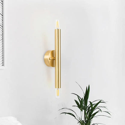 Aplique de pared tubular contemporáneo DecorBites™ - Lámpara de pared dorada metálica de 2 luces para dormitorio