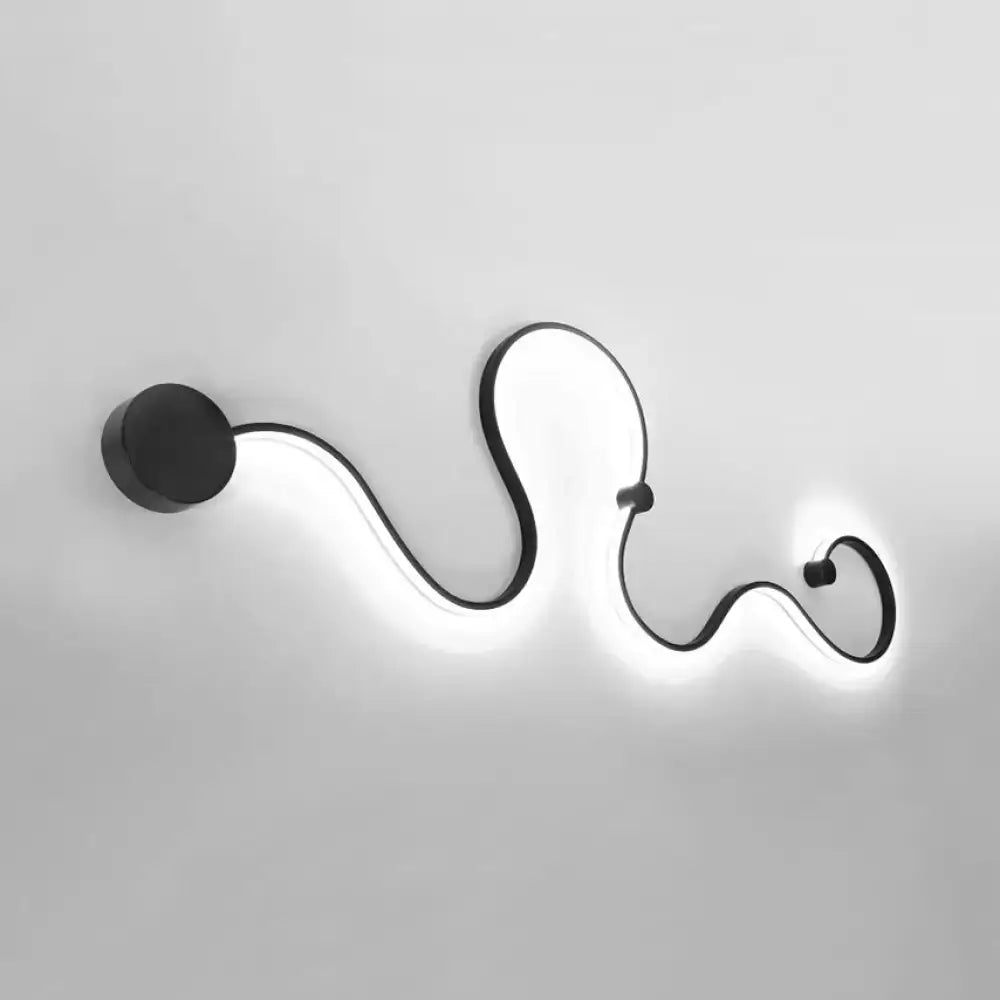 Contemporary twist black wall sconce with sleek serpentine design and integrated white warm led lighting for bedroom