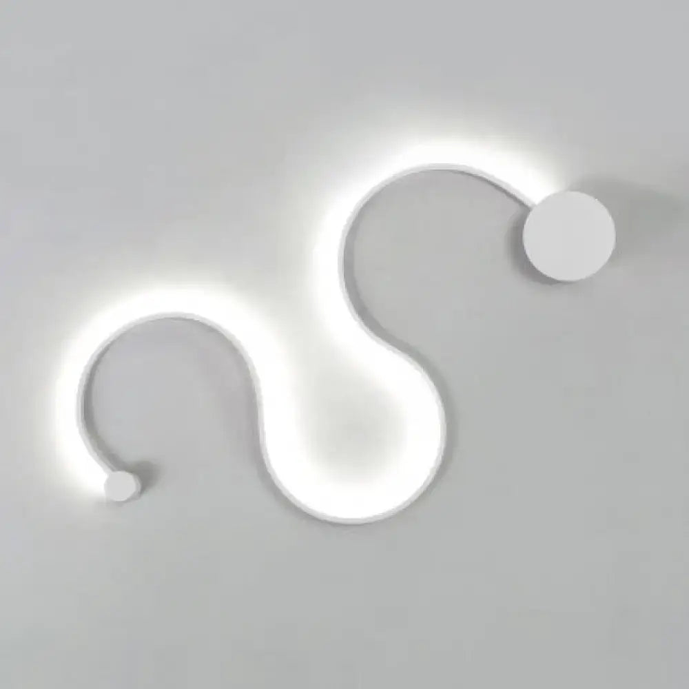Modern white s-shaped wall sconce with sleek minimalist design offering contemporary twist and white warm bedroom light