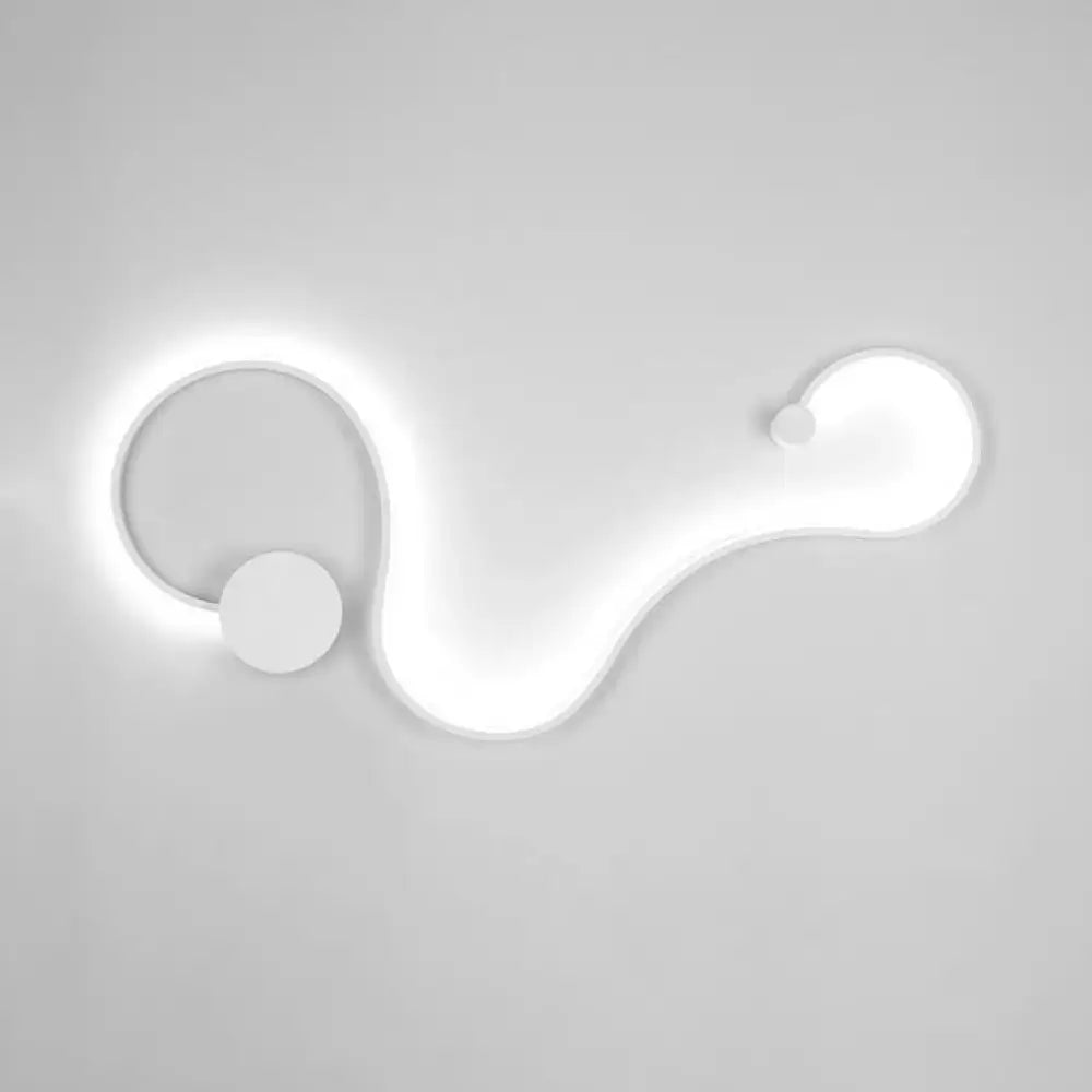 Contemporary twist wall sconce with modern white led curved design and circular accents for warm white bedroom light