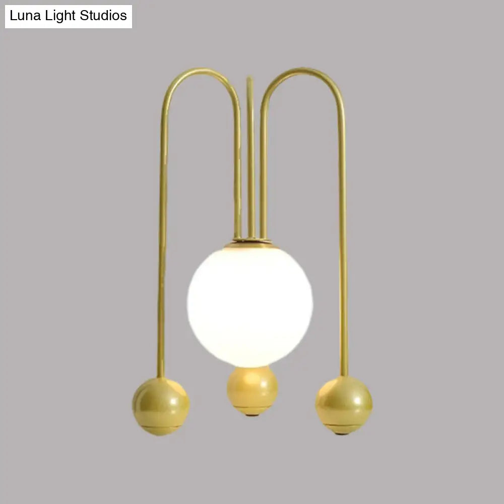 Contemporary U-Shaped Metal Table Lamp with Opal Glass Shade - Black/Gold, Warm/White Light, 1 Bulb