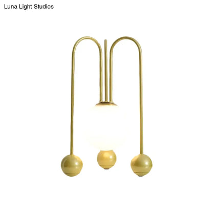 Contemporary U-Shaped Metal Table Lamp with Opal Glass Shade - Black/Gold, Warm/White Light, 1 Bulb