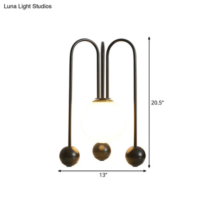 Contemporary U-Shaped Metal Table Lamp with Opal Glass Shade - Black/Gold, Warm/White Light, 1 Bulb