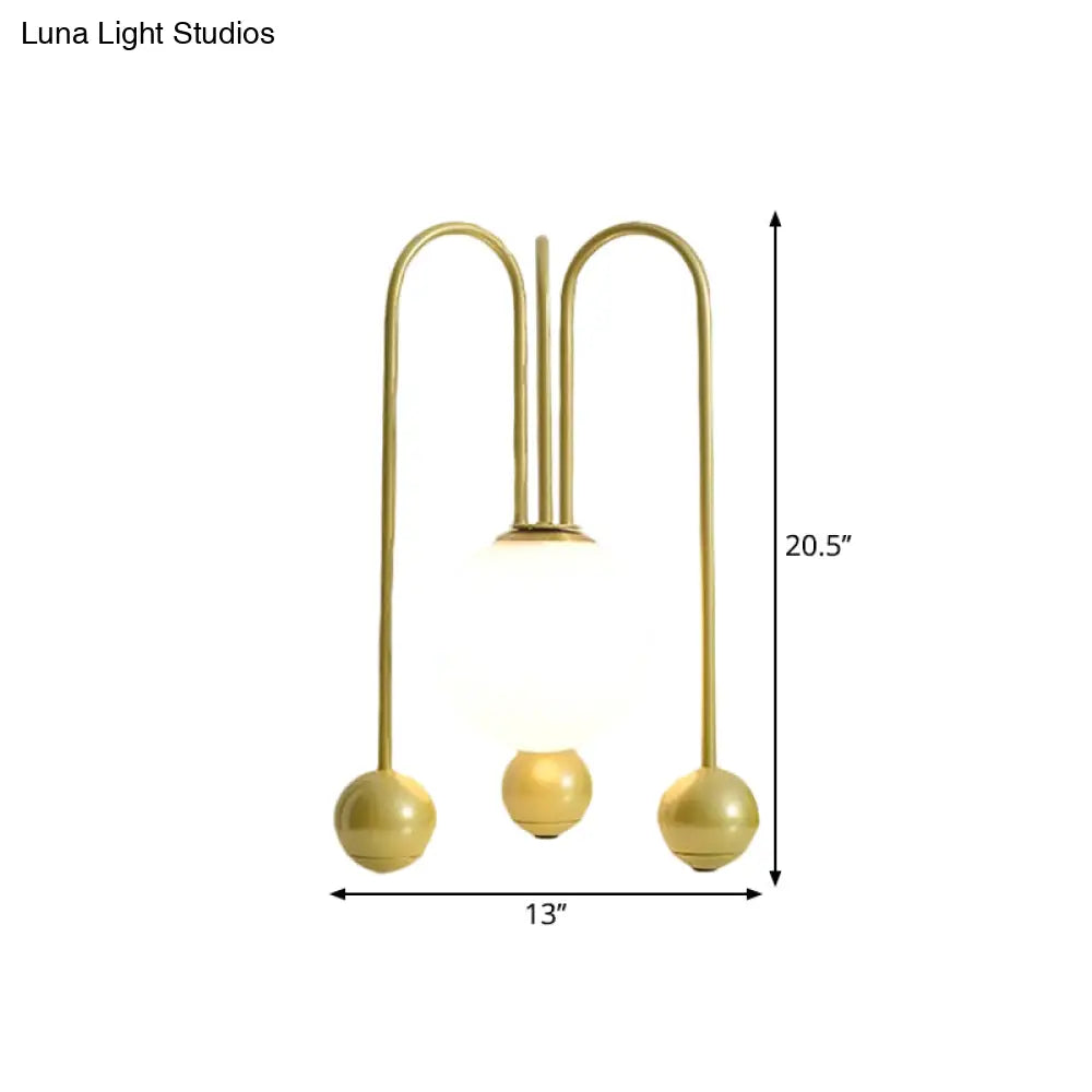 Contemporary U-Shaped Metal Table Lamp with Opal Glass Shade - Black/Gold, Warm/White Light, 1 Bulb