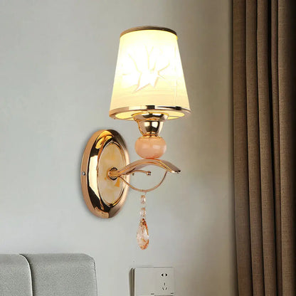 DecorBites™ DecorBites™ Contemporary Wall Lamp with Crystal Droplet - Amber Glass and Gold Finish