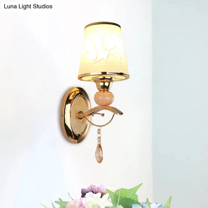 DecorBites™ DecorBites™ Contemporary Wall Lamp with Crystal Droplet - Amber Glass and Gold Finish