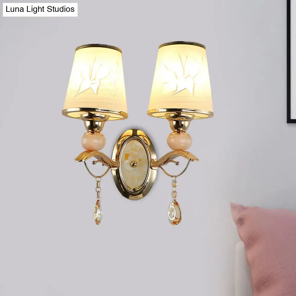 DecorBites™ DecorBites™ Contemporary Wall Lamp with Crystal Droplet - Amber Glass and Gold Finish
