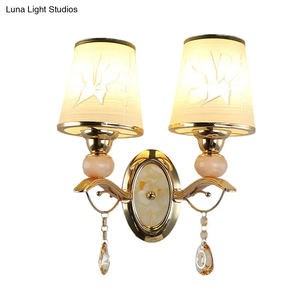 DecorBites™ DecorBites™ Contemporary Wall Lamp with Crystal Droplet - Amber Glass and Gold Finish