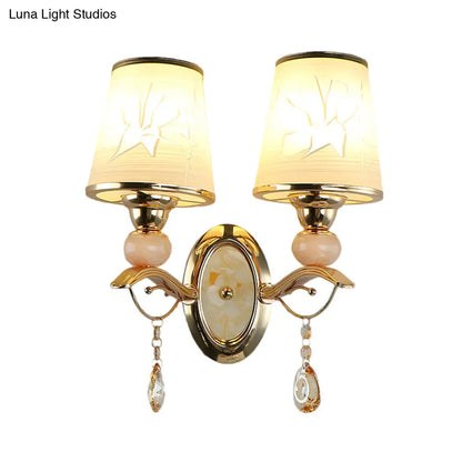 DecorBites™ DecorBites™ Contemporary Wall Lamp with Crystal Droplet - Amber Glass and Gold Finish