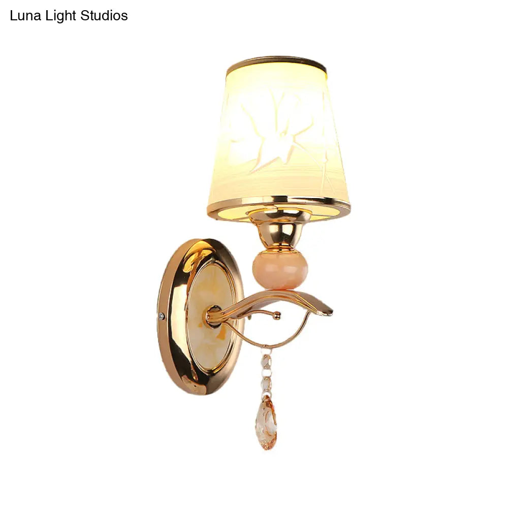 DecorBites™ DecorBites™ Contemporary Wall Lamp with Crystal Droplet - Amber Glass and Gold Finish