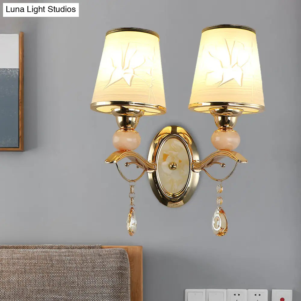 DecorBites™ DecorBites™ Contemporary Wall Lamp with Crystal Droplet - Amber Glass and Gold Finish