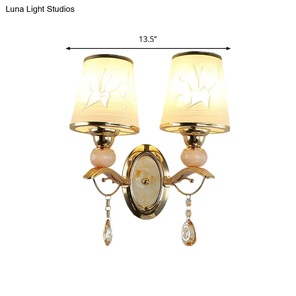 DecorBites™ DecorBites™ Contemporary Wall Lamp with Crystal Droplet - Amber Glass and Gold Finish