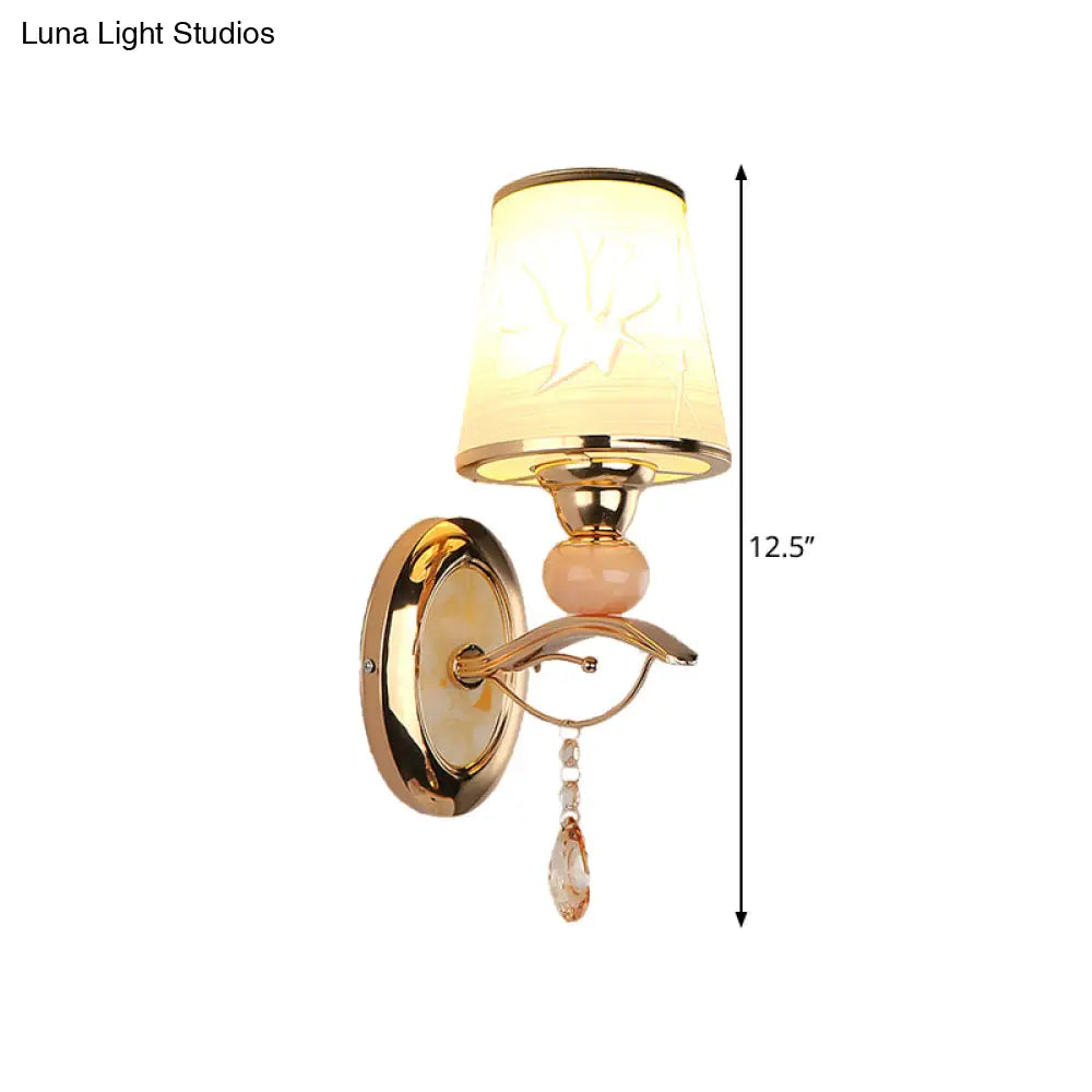 DecorBites™ DecorBites™ Contemporary Wall Lamp with Crystal Droplet - Amber Glass and Gold Finish