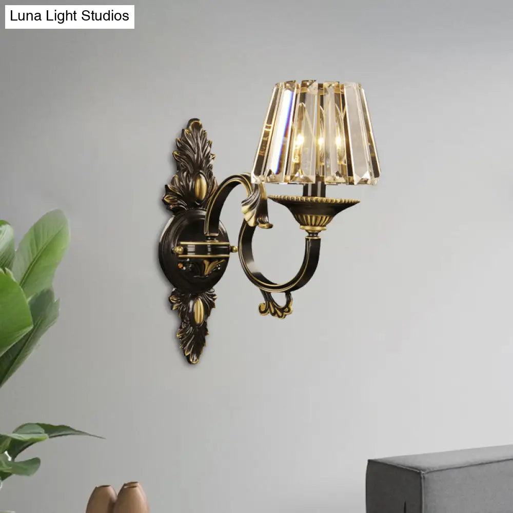 DecorBites™ Contemporary Wall-mounted Black and Gold Conic Crystal Prism Sconce Light with 1 Bulb