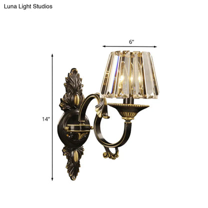 DecorBites™ Contemporary Wall-mounted Black and Gold Conic Crystal Prism Sconce Light with 1 Bulb