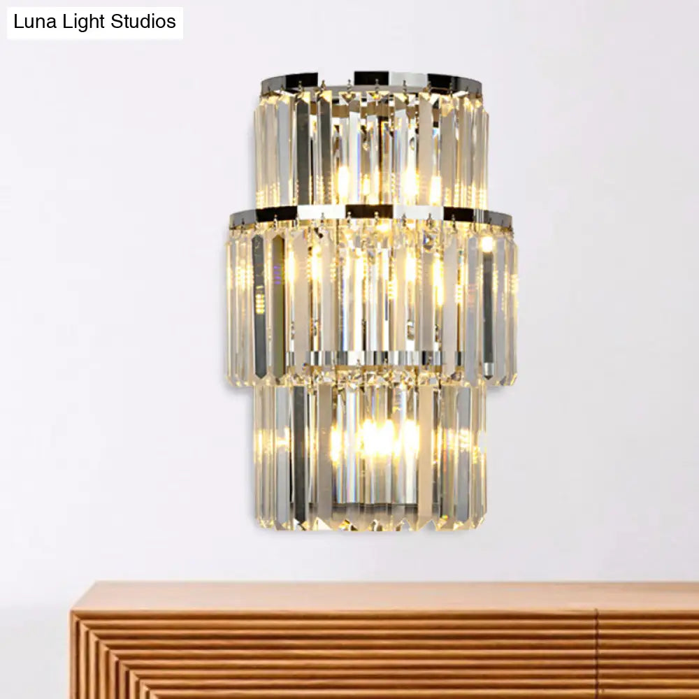 Aplique de pared cilíndrico de cristal contemporáneo DecorBites™ - 3 luces plateadas