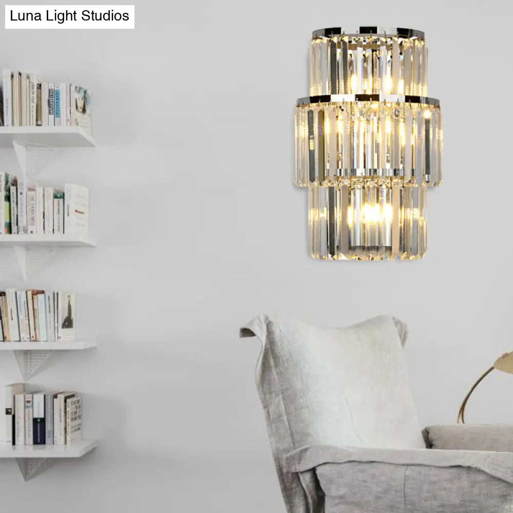 Aplique de pared cilíndrico de cristal contemporáneo DecorBites™ - 3 luces plateadas