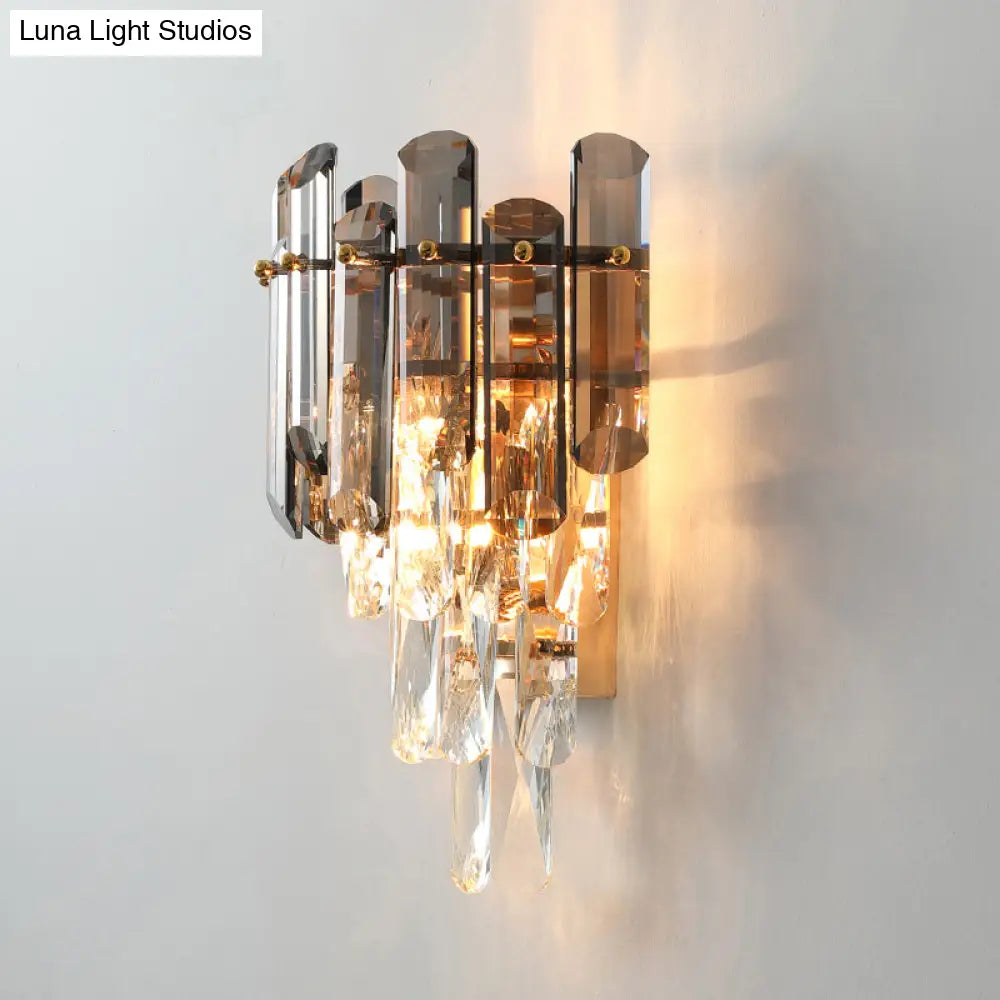 DecorBites™ DecorBites™ Contemporary Wall Sconce Lamp with Crystal Tiered Shade - 2-Light Bedroom Mounted Light
