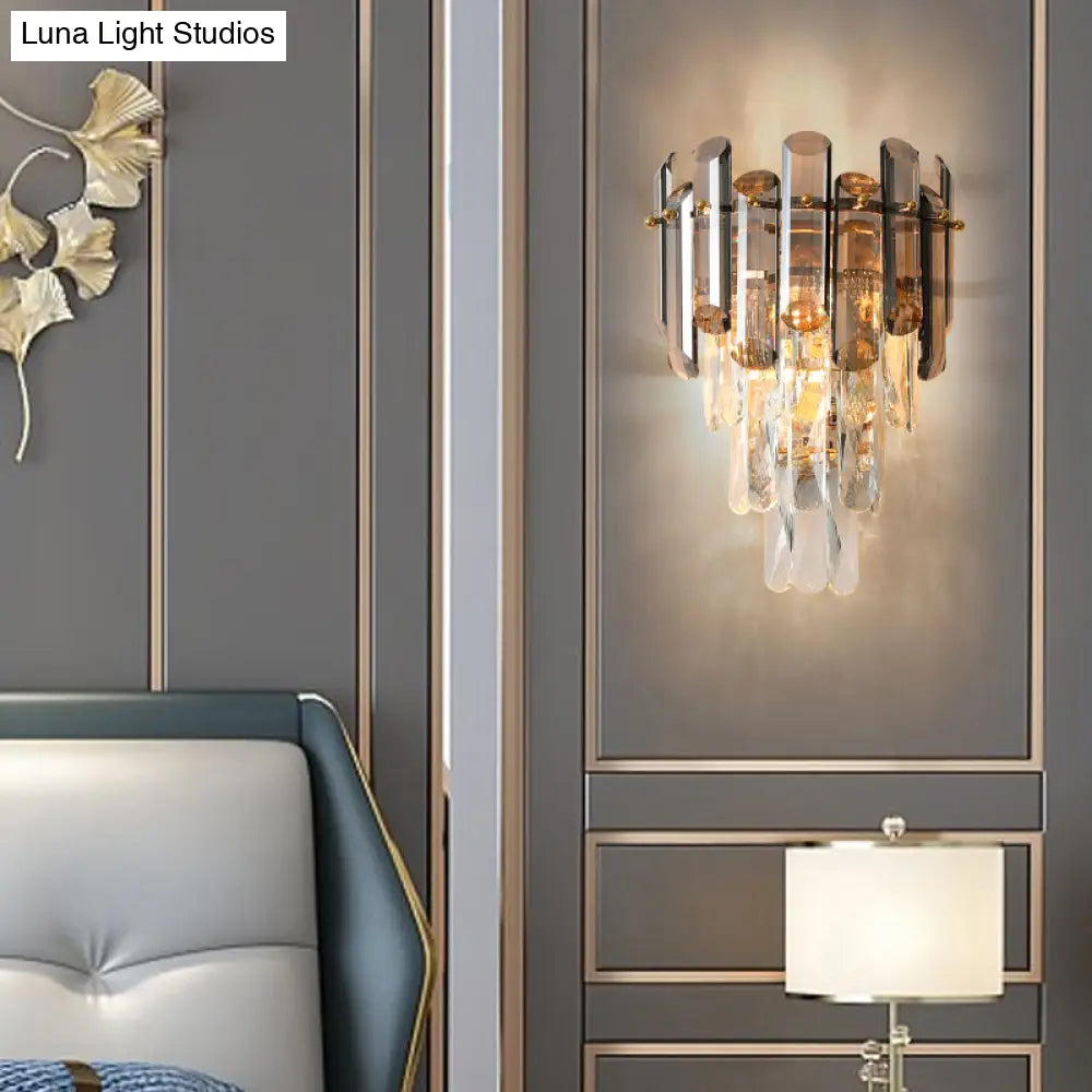 DecorBites™ DecorBites™ Contemporary Wall Sconce Lamp with Crystal Tiered Shade - 2-Light Bedroom Mounted Light