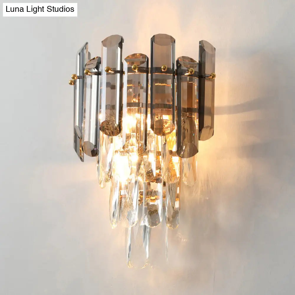 DecorBites™ DecorBites™ Contemporary Wall Sconce Lamp with Crystal Tiered Shade - 2-Light Bedroom Mounted Light