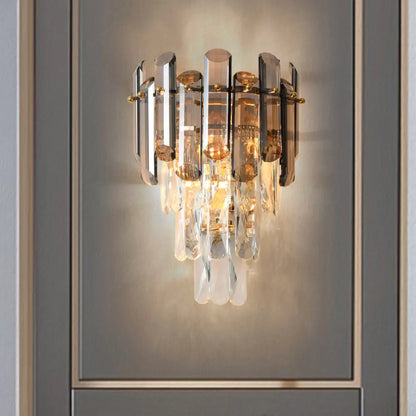 DecorBites™ DecorBites™ Contemporary Wall Sconce Lamp with Crystal Tiered Shade - 2-Light Bedroom Mounted Light
