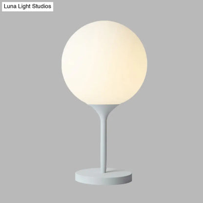 Contemporary White Bedside Table Lamp with Globe Cream Glass Shade - 1 Light