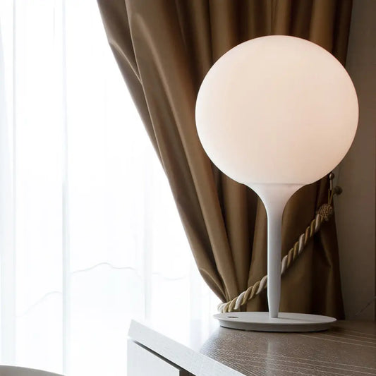 Contemporary White Bedside Table Lamp with Globe Cream Glass Shade - 1 Light