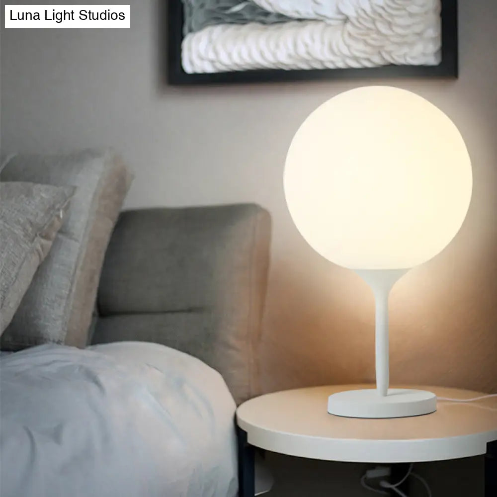 Contemporary White Bedside Table Lamp with Globe Cream Glass Shade - 1 Light