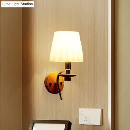 DecorBites™ DecorBites™ Contemporary White/Beige Fabric Wall Sconce for Corridor - Tapered Wall Mount Fixture with 1 Bulb
