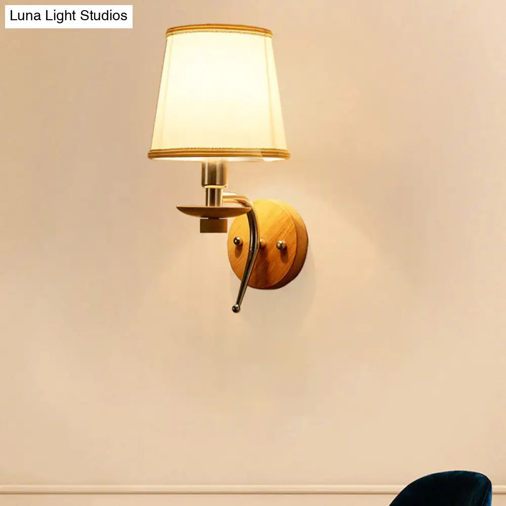 DecorBites™ DecorBites™ Contemporary White/Beige Fabric Wall Sconce for Corridor - Tapered Wall Mount Fixture with 1 Bulb