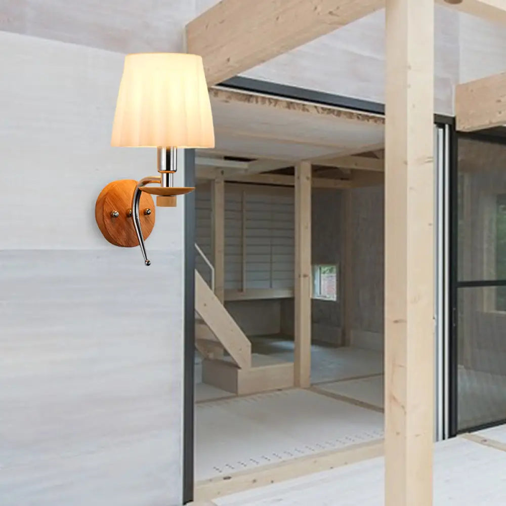 DecorBites™ DecorBites™ Contemporary White/Beige Fabric Wall Sconce for Corridor - Tapered Wall Mount Fixture with 1 Bulb