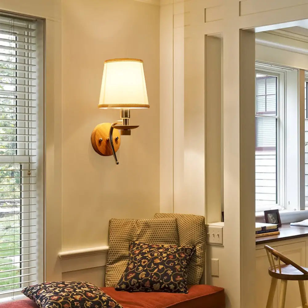 DecorBites™ DecorBites™ Contemporary White/Beige Fabric Wall Sconce for Corridor - Tapered Wall Mount Fixture with 1 Bulb