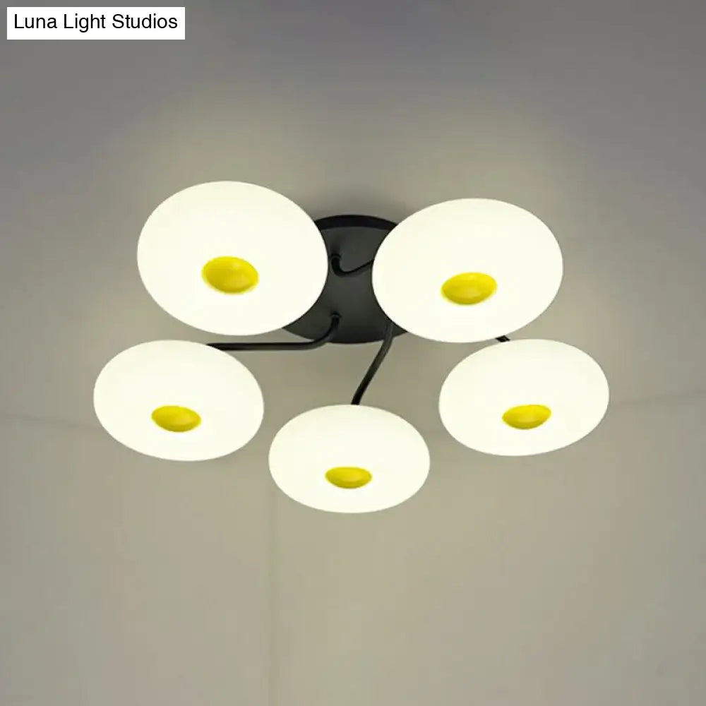 DecorBites™ DecorBites™ Contemporary White Circular Semi Flush Ceiling Light with 1/3/5 Heads - Acrylic Ceiling Lamp for Living Room