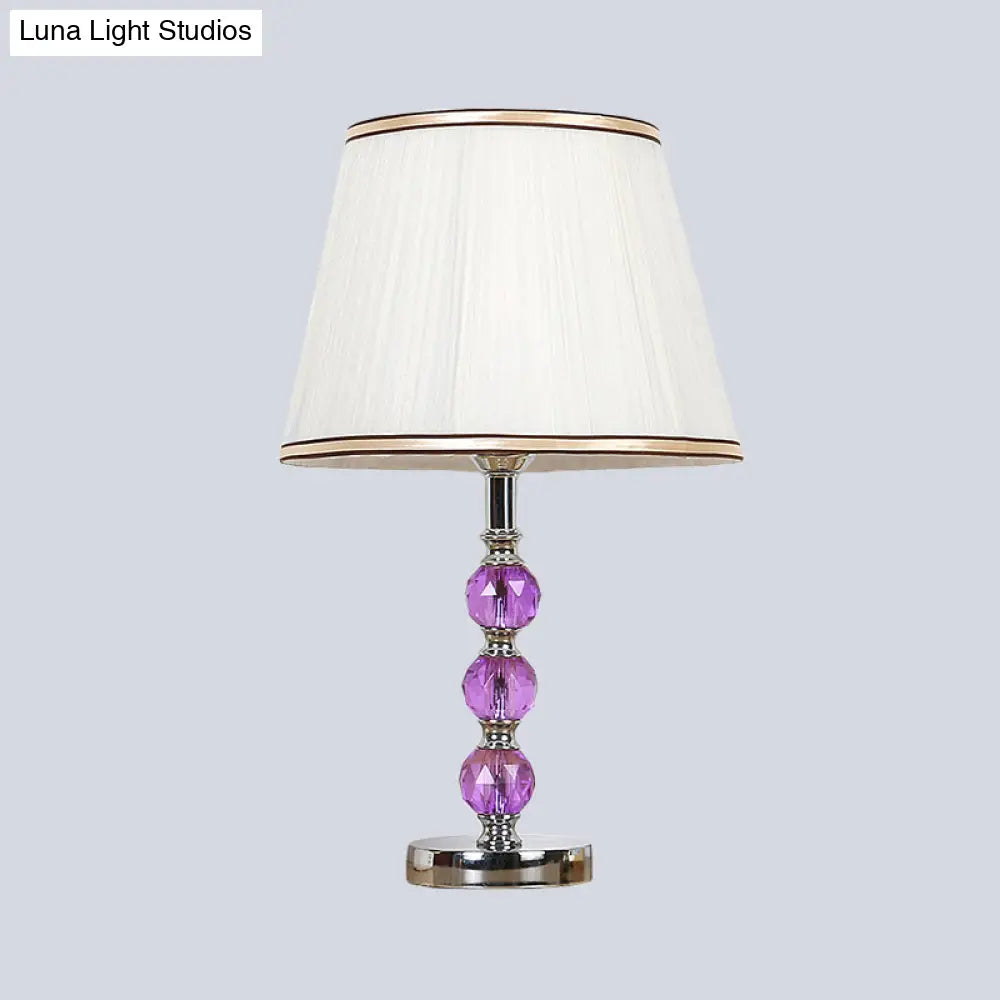 Contemporary White Desk Lamp with Purple Crystal Ball Accent - Flare Table Lamp