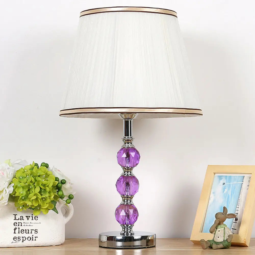 Contemporary White Desk Lamp with Purple Crystal Ball Accent - Flare Table Lamp