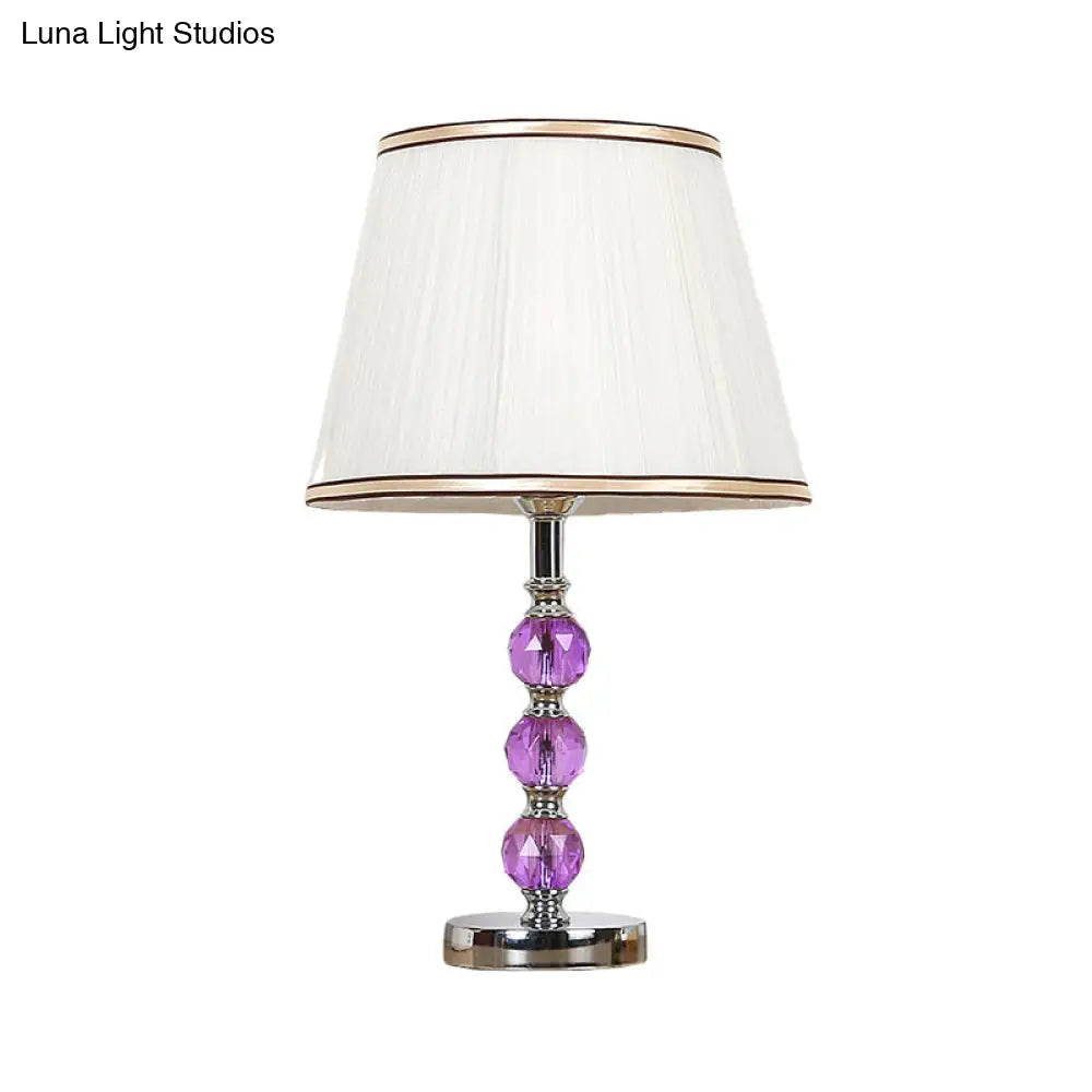 Contemporary White Desk Lamp with Purple Crystal Ball Accent - Flare Table Lamp