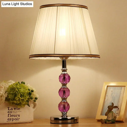 Contemporary White Desk Lamp with Purple Crystal Ball Accent - Flare Table Lamp