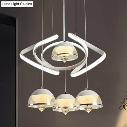 Contemporary White Domed Cluster Pendant with 4-Head LED Hanging Lighting