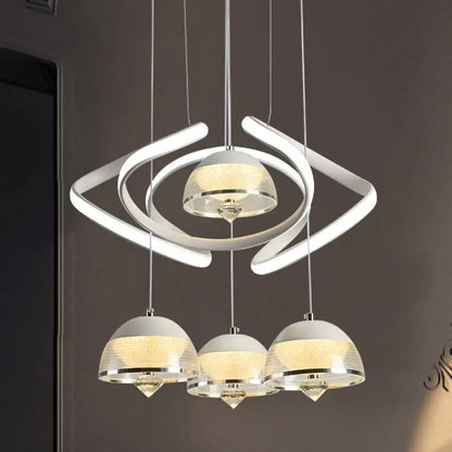 Contemporary White Domed Cluster Pendant with 4-Head LED Hanging Lighting