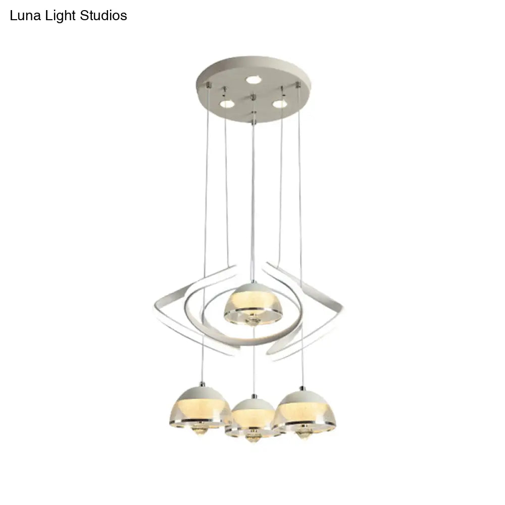 Contemporary White Domed Cluster Pendant with 4-Head LED Hanging Lighting