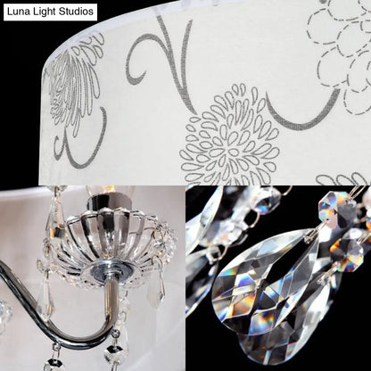 Lámpara de araña contemporánea blanca tipo tambor - Lámpara colgante de 5 luces con diseño floral y cuentas de cristal