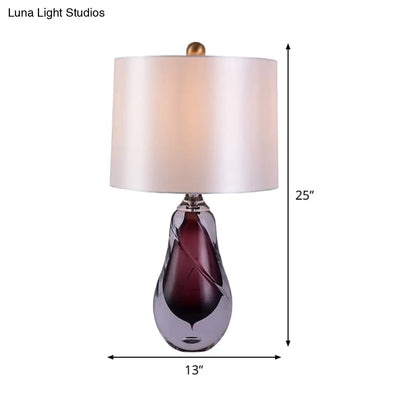 مصباح طاولة أسطواني أبيض معاصر بقاعدة من الكريستال الأحمر على شكل دمعة - مصباح مكتب صغير