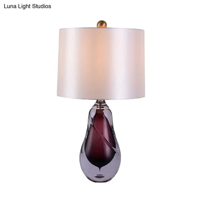 مصباح طاولة أسطواني أبيض معاصر بقاعدة من الكريستال الأحمر على شكل دمعة - مصباح مكتب صغير