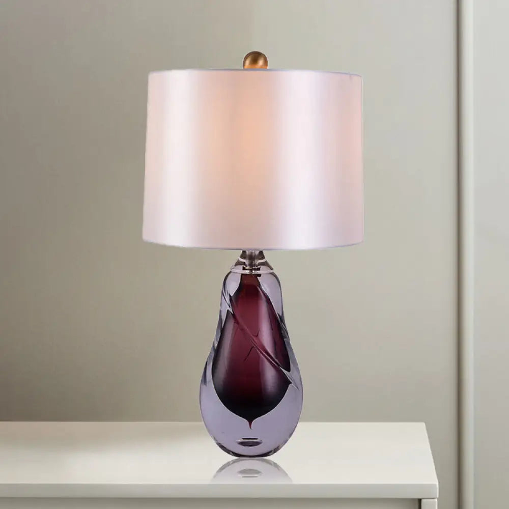 مصباح طاولة أسطواني أبيض معاصر بقاعدة من الكريستال الأحمر على شكل دمعة - مصباح مكتب صغير