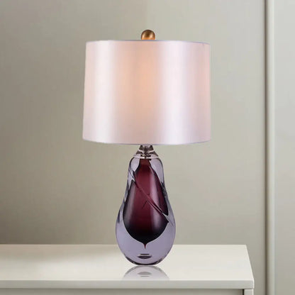 مصباح طاولة أسطواني أبيض معاصر بقاعدة من الكريستال الأحمر على شكل دمعة - مصباح مكتب صغير