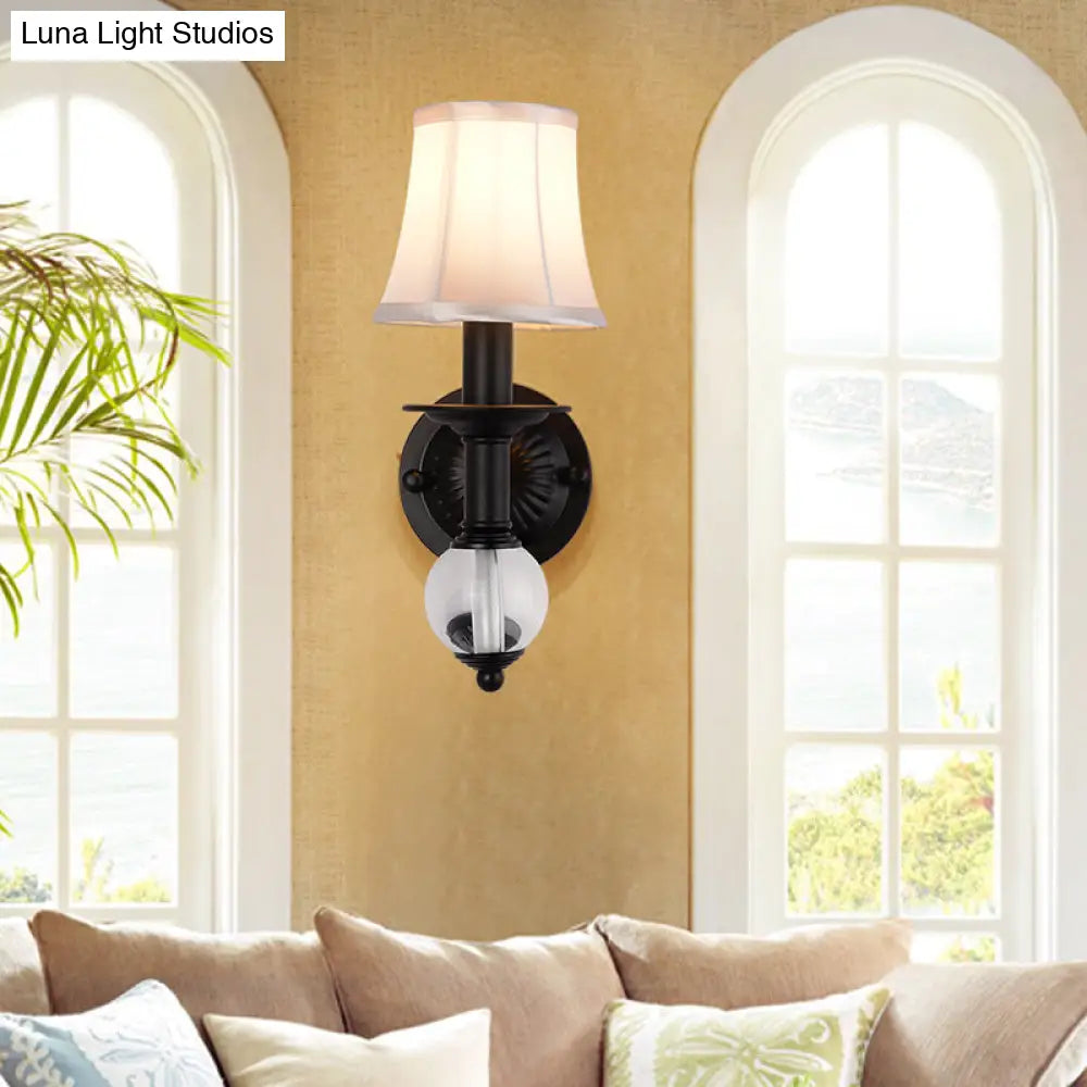 DecorBites™ DecorBites™ Contemporary White Fabric Bell Wall Sconce: 1 Light Crystal Ball Wall Lamp, Black