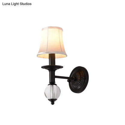 DecorBites™ DecorBites™ Contemporary White Fabric Bell Wall Sconce: 1 Light Crystal Ball Wall Lamp, Black